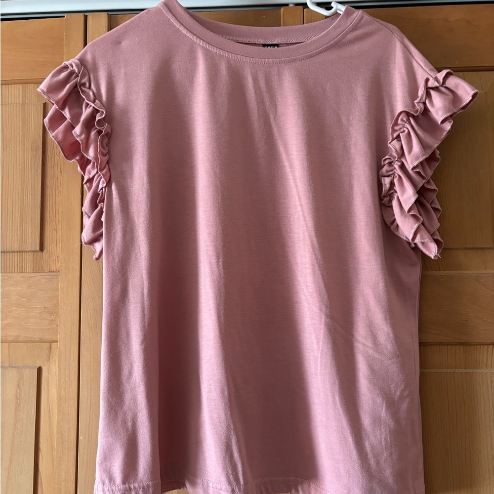 SHEIN Dusty Pink Ruffle Sleeve Tee